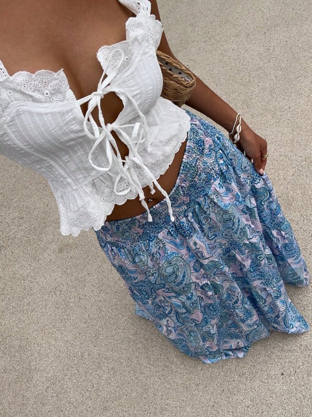 Blue Boho Women's Bohemian Floral Print Skirt - Picture 8 of 8